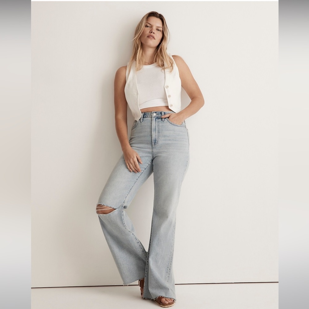 Madewell NWT Baggy Flare Jeans Size 32 Luzon Wash Knee Slit Edition NJ206